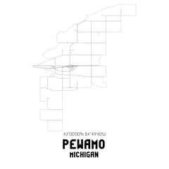Pewamo Michigan. US street map with black and white lines.