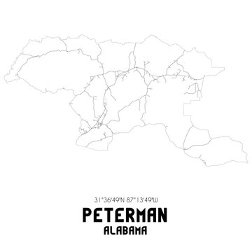 Peterman Alabama. US street map with black and white lines.
