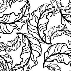 Nature seamless vector pattern with hand drawn twig, tree branch with leaves, tropical summer time. Ecological rural theme for poster print, wrapping paper, wallpaper, clothes textile, fabric design.