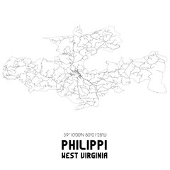 Philippi West Virginia. US street map with black and white lines.