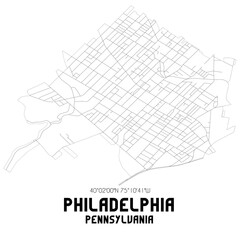 Philadelphia Pennsylvania. US street map with black and white lines.
