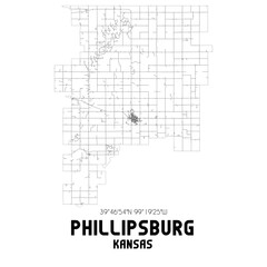 Phillipsburg Kansas. US street map with black and white lines.