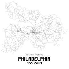 Philadelphia Mississippi. US street map with black and white lines.