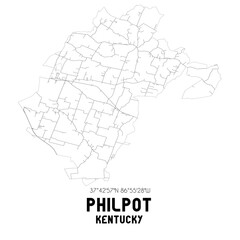 Philpot Kentucky. US street map with black and white lines.