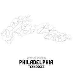 Philadelphia Tennessee. US street map with black and white lines.