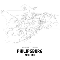 Philipsburg Montana. US street map with black and white lines.