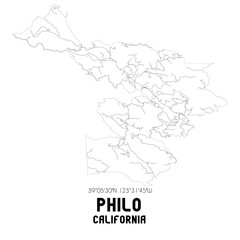 Philo California. US street map with black and white lines.