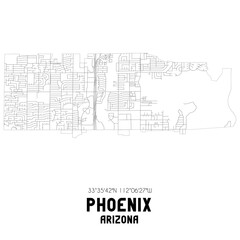 Phoenix Arizona. US street map with black and white lines.