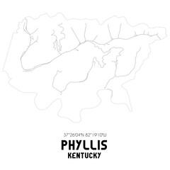 Phyllis Kentucky. US street map with black and white lines.