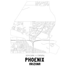 Phoenix Arizona. US street map with black and white lines.