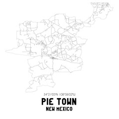 Pie Town New Mexico. US street map with black and white lines.