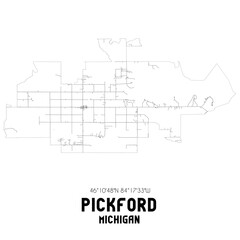 Pickford Michigan. US street map with black and white lines.