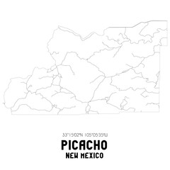 Picacho New Mexico. US street map with black and white lines.