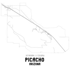 Picacho Arizona. US street map with black and white lines.