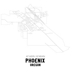 Phoenix Oregon. US street map with black and white lines.