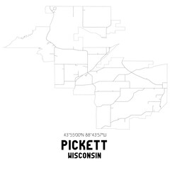 Pickett Wisconsin. US street map with black and white lines.