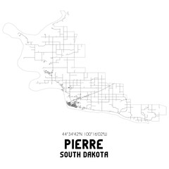 Pierre South Dakota. US street map with black and white lines.