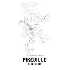 Pikeville Kentucky. US street map with black and white lines.