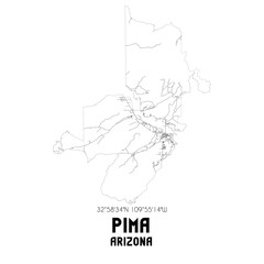 Fototapeta na wymiar Pima Arizona. US street map with black and white lines.