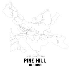 Pine Hill Alabama. US street map with black and white lines.