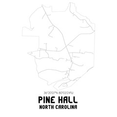 Pine Hall North Carolina. US street map with black and white lines.