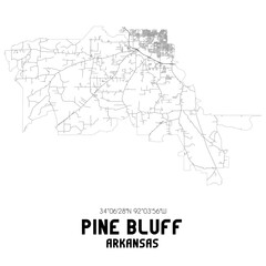 Pine Bluff Arkansas. US street map with black and white lines.