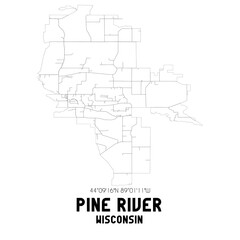 Pine River Wisconsin. US street map with black and white lines.
