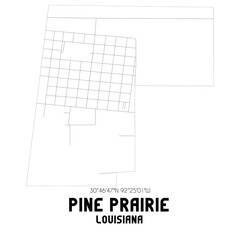 Pine Prairie Louisiana. US street map with black and white lines.