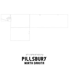 Pillsbury North Dakota. US street map with black and white lines.