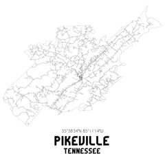 Pikeville Tennessee. US street map with black and white lines.