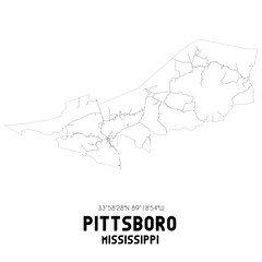 Pittsboro Mississippi. US street map with black and white lines.