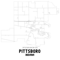 Pittsboro Indiana. US street map with black and white lines.