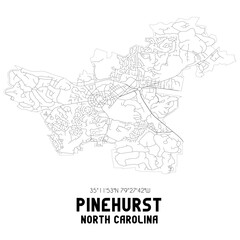 Pinehurst North Carolina. US street map with black and white lines.