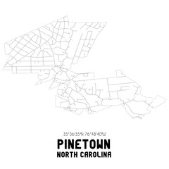 Pinetown North Carolina. US street map with black and white lines.