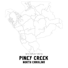 Piney Creek North Carolina. US street map with black and white lines.