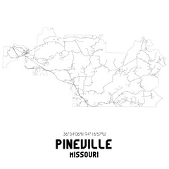 Pineville Missouri. US street map with black and white lines.