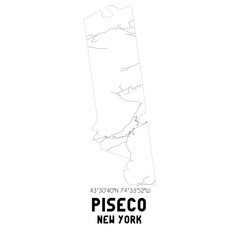 Piseco New York. US street map with black and white lines.