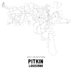 Pitkin Louisiana. US street map with black and white lines.