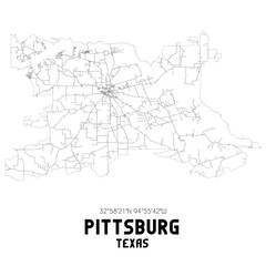 Pittsburg Texas. US street map with black and white lines.