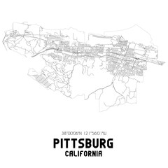 Pittsburg California. US street map with black and white lines.