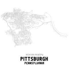 Pittsburgh Pennsylvania. US street map with black and white lines.