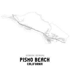 Pismo Beach California. US street map with black and white lines.