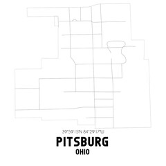 Pitsburg Ohio. US street map with black and white lines.