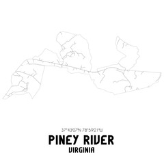 Piney River Virginia. US street map with black and white lines.