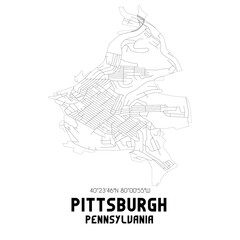Fototapeta na wymiar Pittsburgh Pennsylvania. US street map with black and white lines.