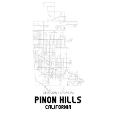 Pinon Hills California. US street map with black and white lines.