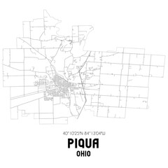 Piqua Ohio. US street map with black and white lines.