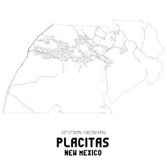 Placitas New Mexico. US street map with black and white lines.