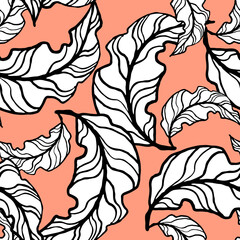 Nature seamless vector pattern with hand drawn twig, tree branch with leaves, tropical summer time. Ecological rural theme for poster print, wrapping paper, wallpaper, clothes textile, fabric design. © Berolina
