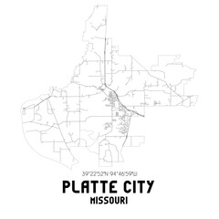 Platte City Missouri. US street map with black and white lines.